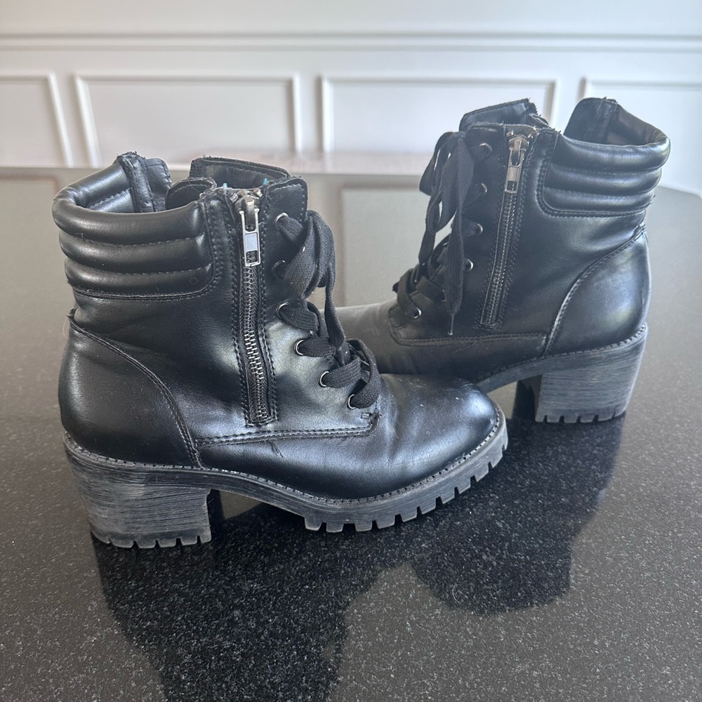 Madden Girl Black Combat Moto Boots with Rugged Sole